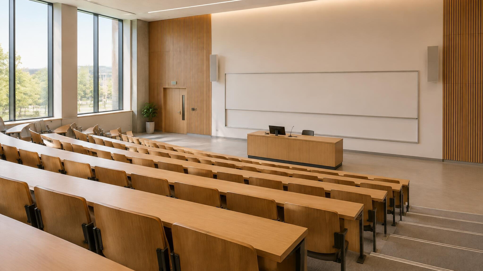 Empty lecture hall with tiered seating